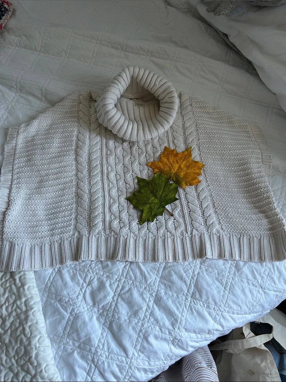 OshKosh B'gosh Cream Cable Turtleneck Poncho Sweater